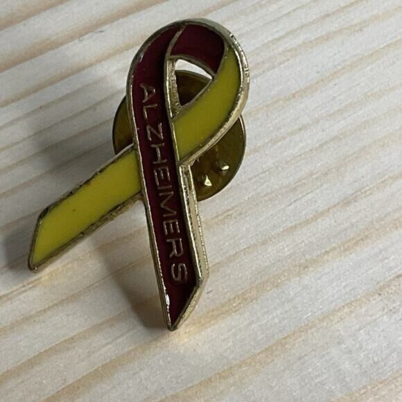 Alzheimers Awareness Yellow & Burgundy Ribbon Lapel Pin - Picture 1 of 5